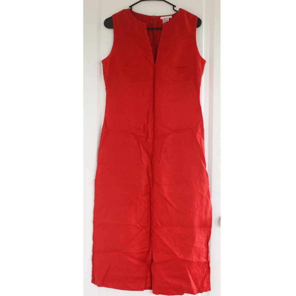 Lagenlook Linen Red Dress Romantic Minimalist CBK style Sz 8 Sezane Style